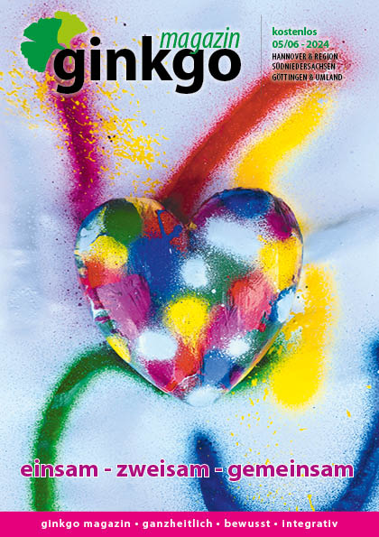 Cover der Ginkgo Magazin Ausgabe Mai-Juni-2024, Titel "einsam, zweisam, gemeinsam"